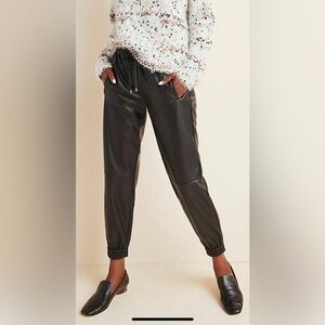 NWOT Anthropologie Black Faux Leather Joggers M